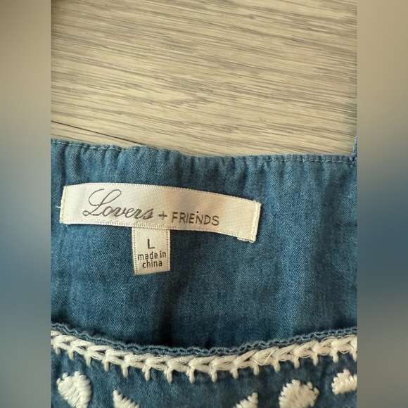 Lovers + Friends Revolve Dream Catcher Top Blue Lagoon Sz L chambray boho beach - Picture 4 of 6